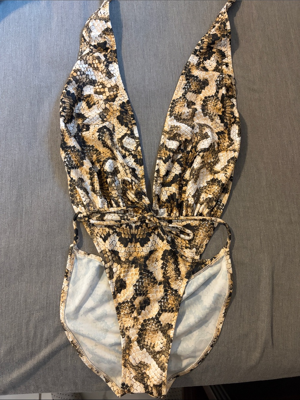 Venus Snakeskin Plunging One-Piece Swimsuit